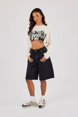Long Sleeve Cropped Cernucci Studios T-Shirt - Off White