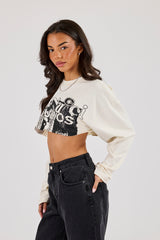 Long Sleeve Cropped Cernucci Studios T-Shirt - Off White