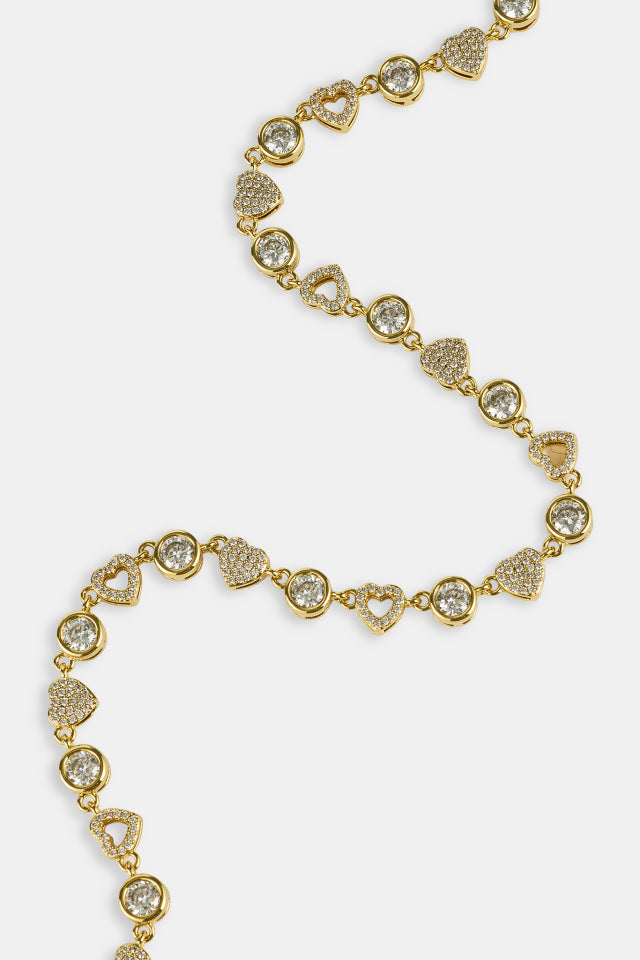 Eisverzierte und polierte Herzkette mit mehreren Edelsteinen – 6 mm – Gold