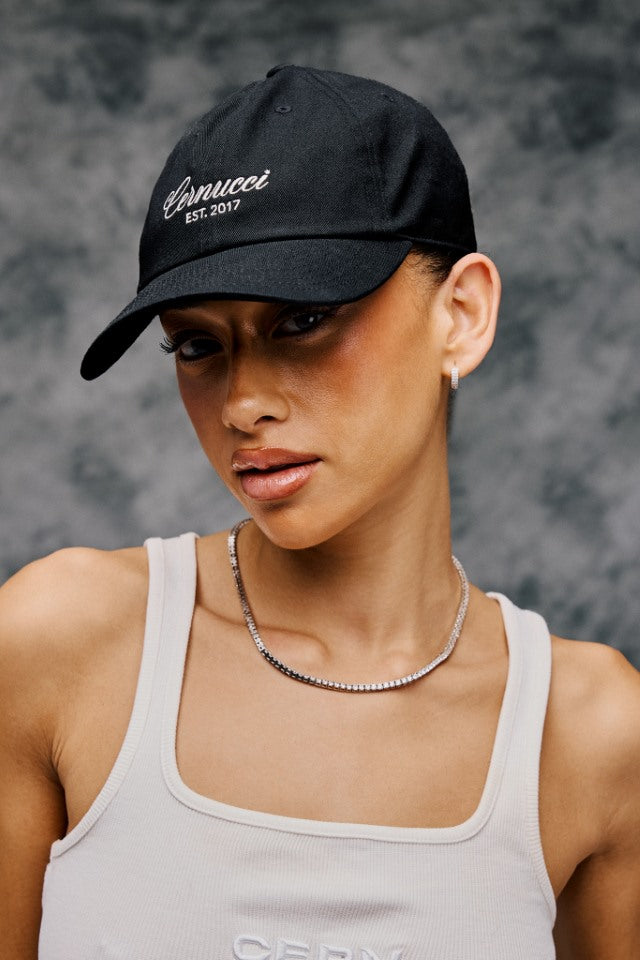 Womens Cernucci Script Logo Cap- Black