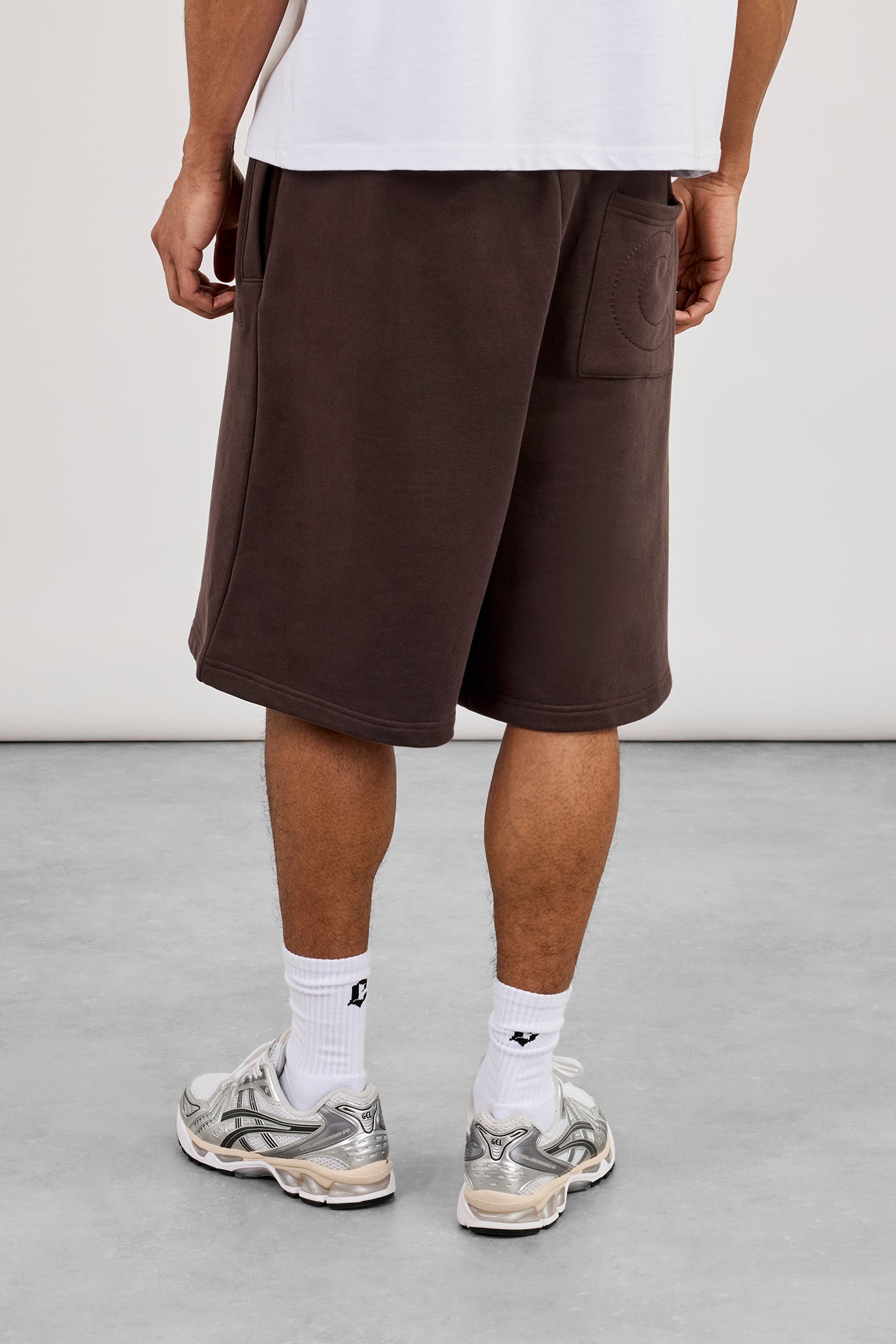 Embroidered Jersey Jort - Coffee