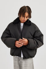 Oversize-Bomberjacke mit Pelzkragen - Schwarz