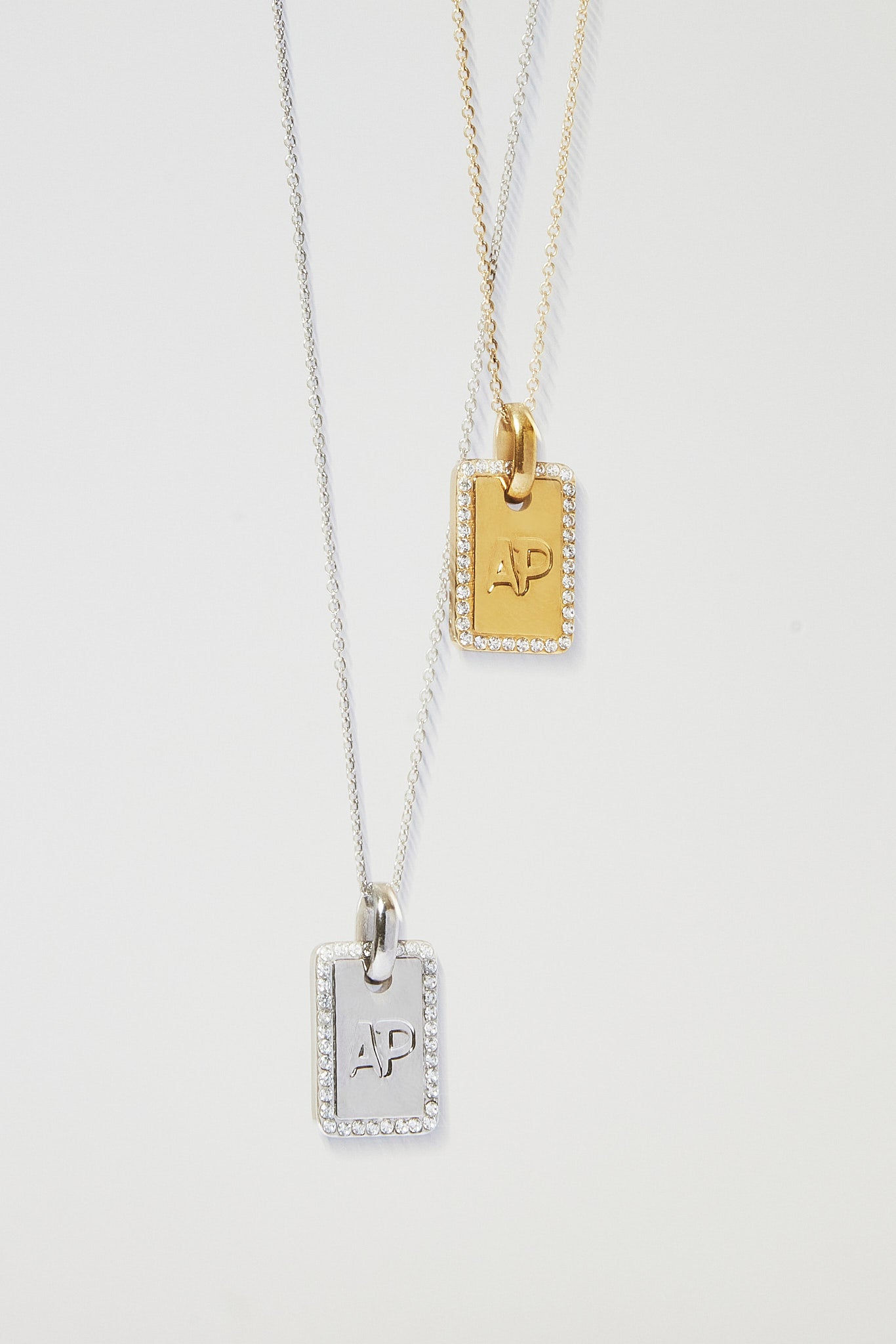 Iced Edge Initial Tag Necklace - White - 15mm | Womens Custom | Shop ...