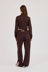 Fitted Pink Taping Track Top & Wide Leg Jogger - Chocolate