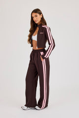 Fitted Pink Taping Track Top & Wide Leg Jogger - Chocolate