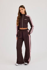 Fitted Pink Taping Track Top & Wide Leg Jogger - Chocolate