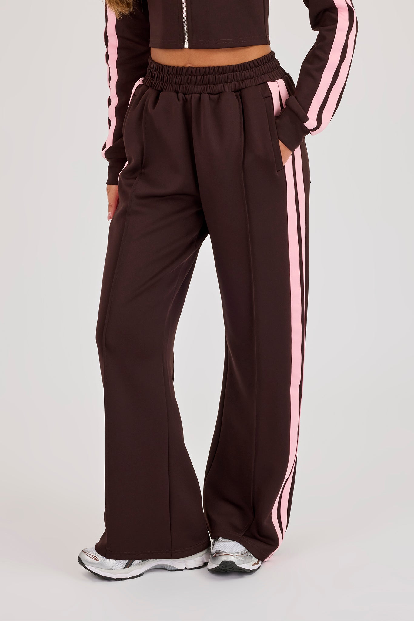 Pink Taping Wide Leg Track Pant - Chocolate