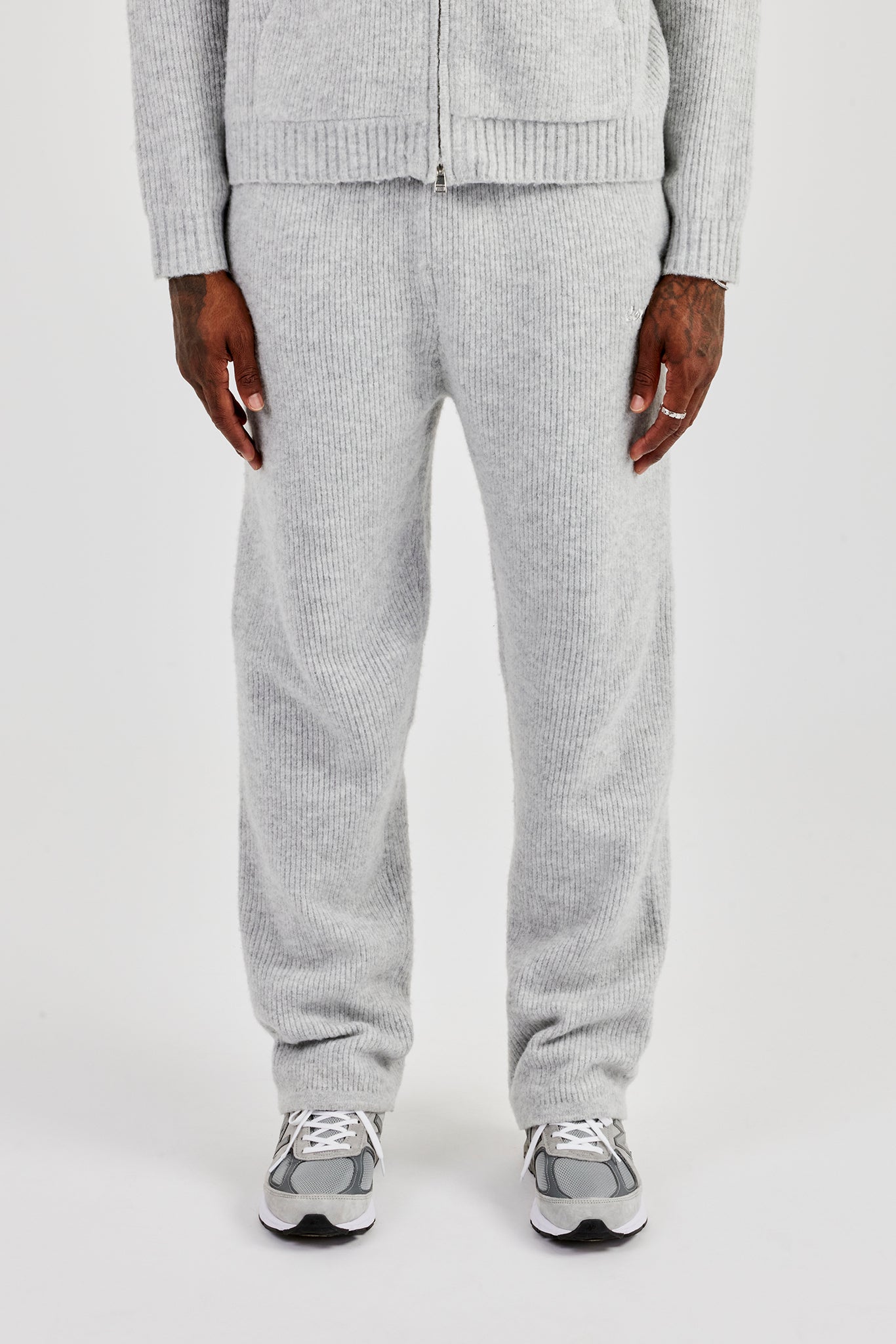 Bestickte Strick-Jogginghose – Hellgrau