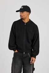 Embroidered Knitted Bomber - Black