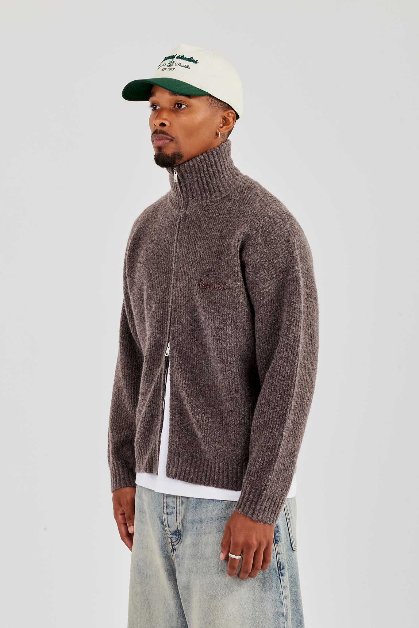 Chunky Knitted Funnel Neck - Mocha | Mens Knitwear | Shop Knitwear