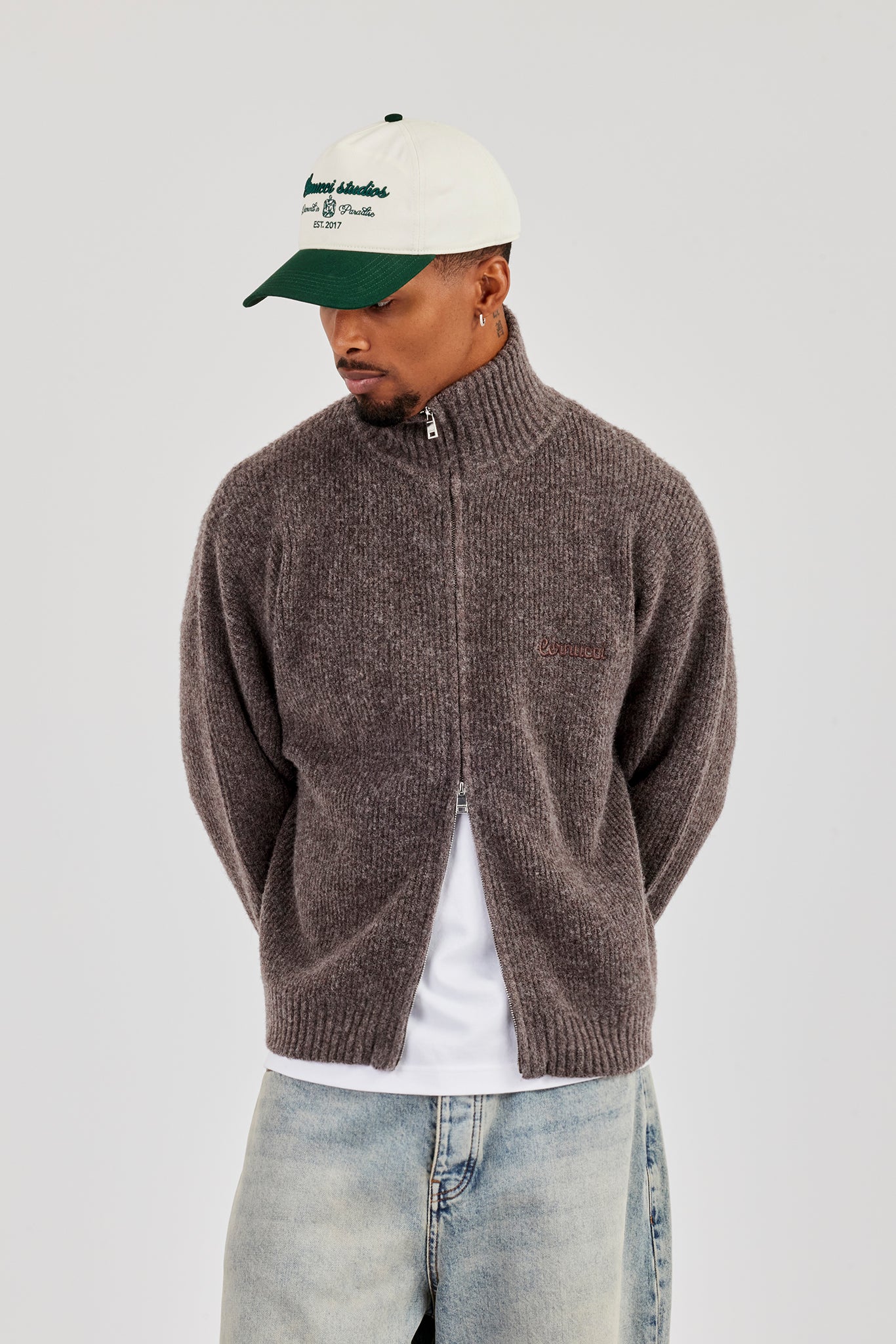 Chunky Knitted Funnel Neck - Mocha | Mens Knitwear | Shop Knitwear