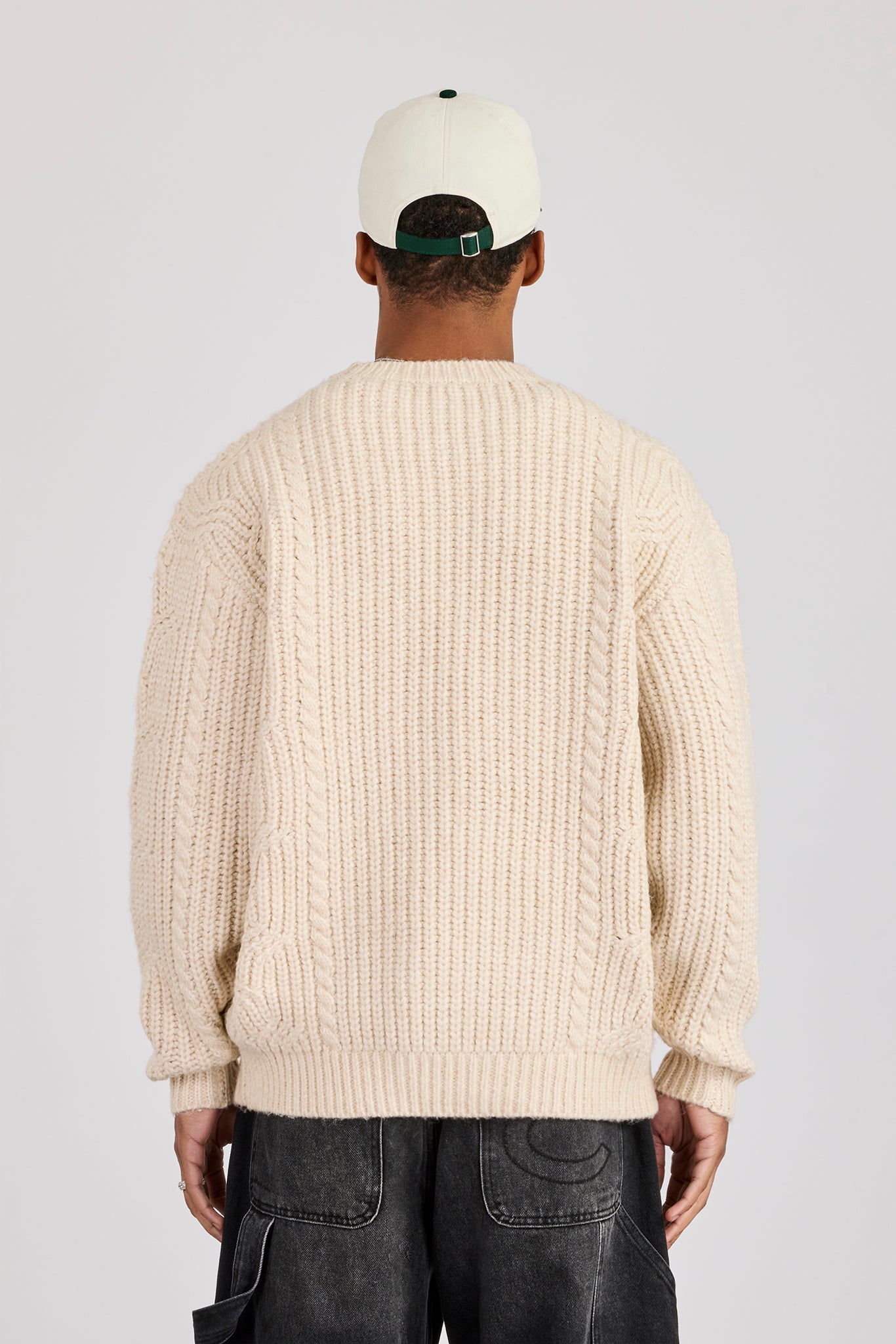 Cable Knit Embroidered Sweatshirt - Off White