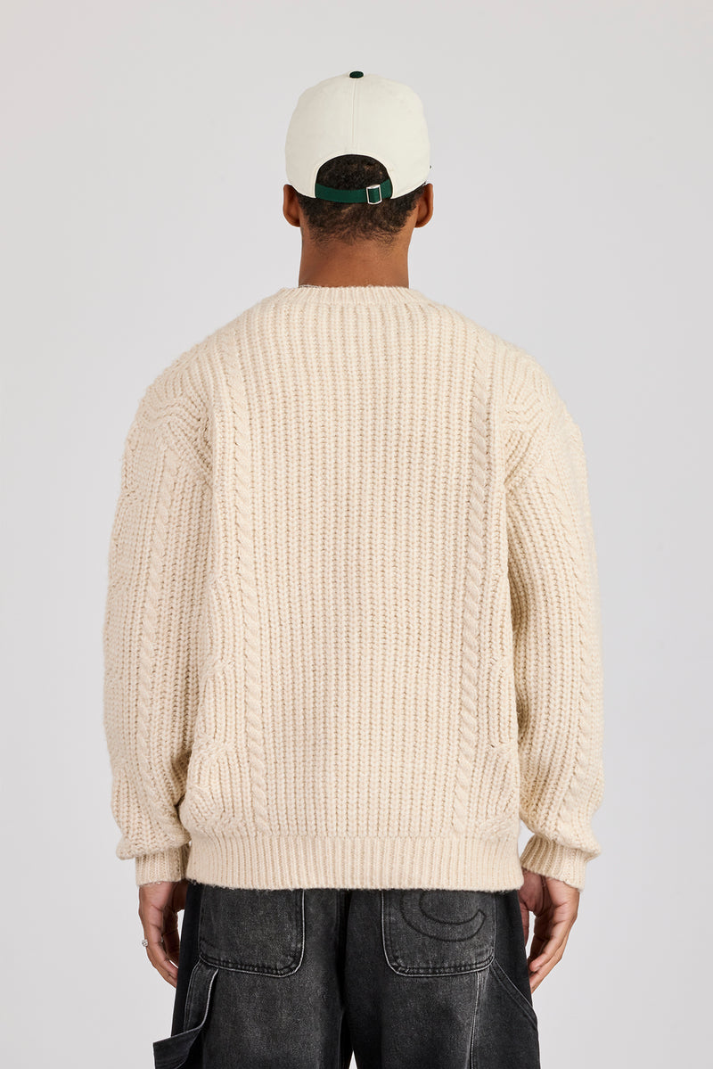 Cable Knit Embroidered Sweatshirt - Off White