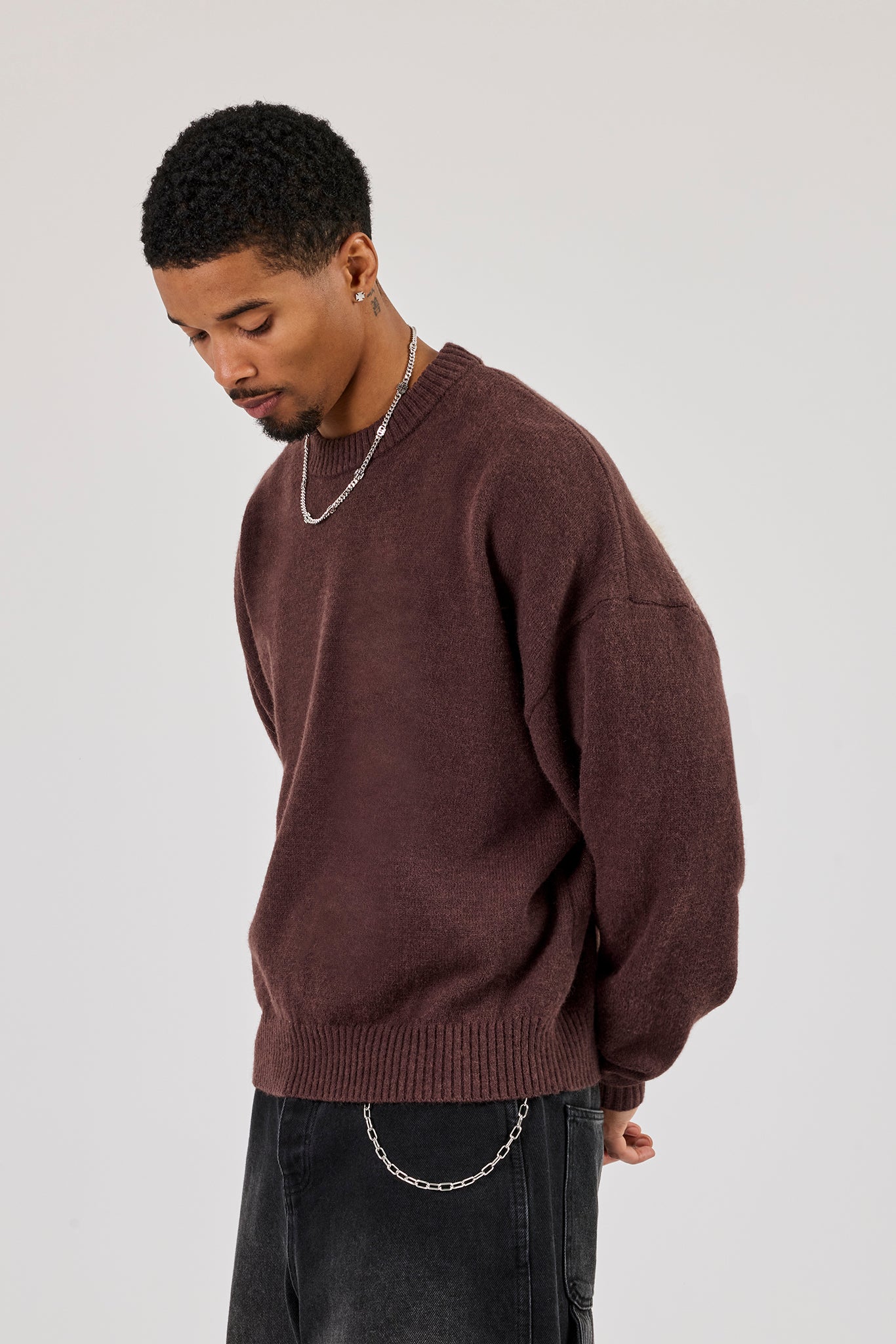 Cernucci Flauschiger Intarsienpullover - Schokolade