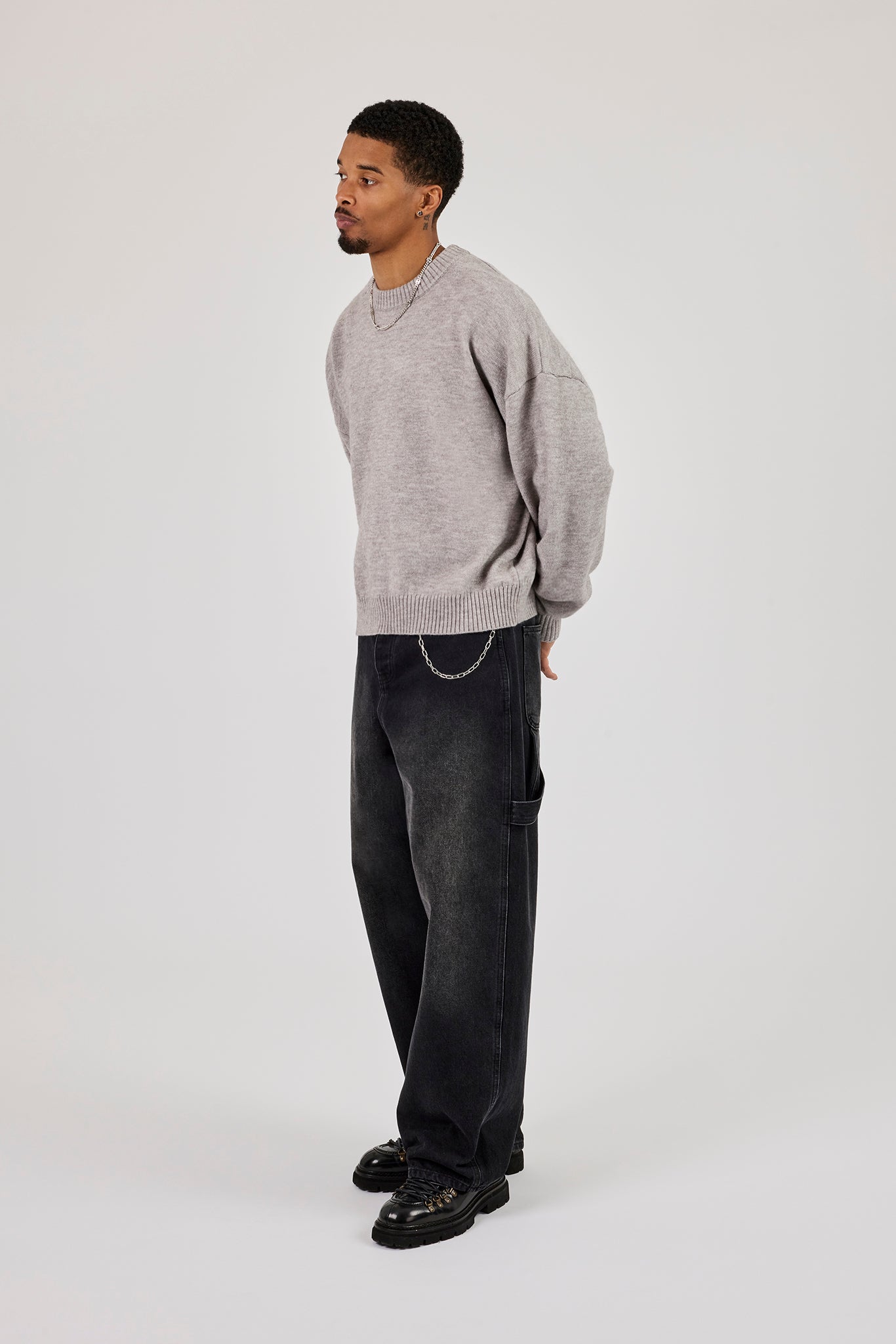 Cernucci Flauschiger Intarsienpullover - Grau