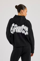 Fluffy Intarsia Boxy Hoodie - Black