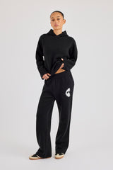 Fluffy Intarsia Boxy Hoodie & Wide Leg Jogger - Black