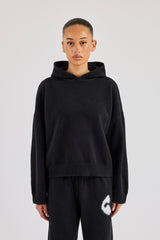 Fluffy Intarsia Boxy Hoodie - Black
