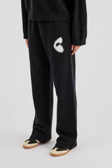 Fluffy Intarsia Wide Leg Jogger - Black