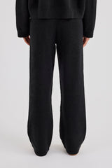 Fluffy Intarsia Wide Leg Jogger - Black
