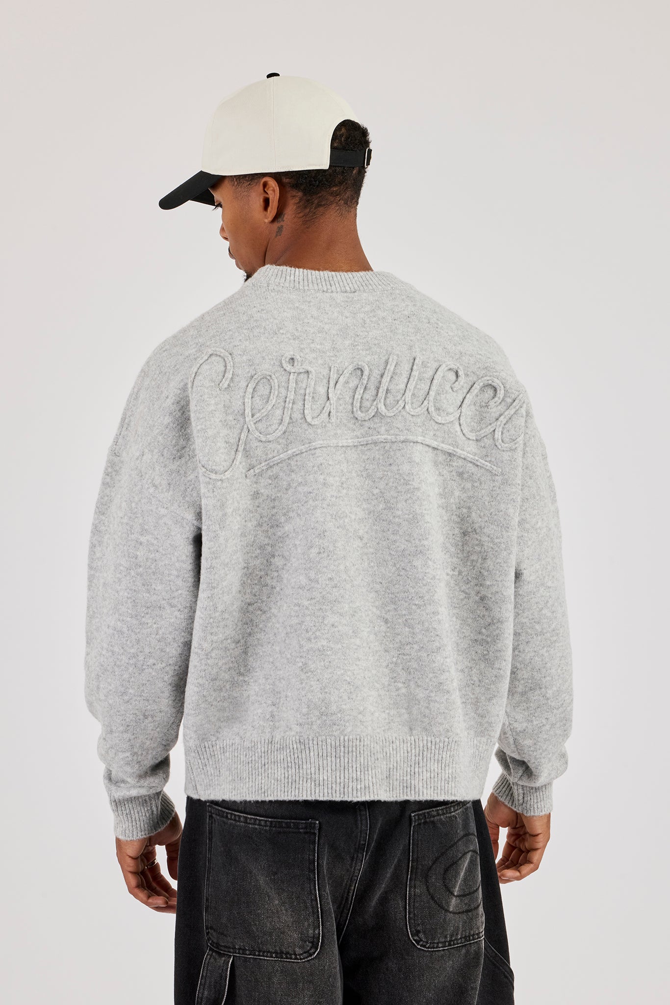 Knitted Applique Sweatshirt - Grey
