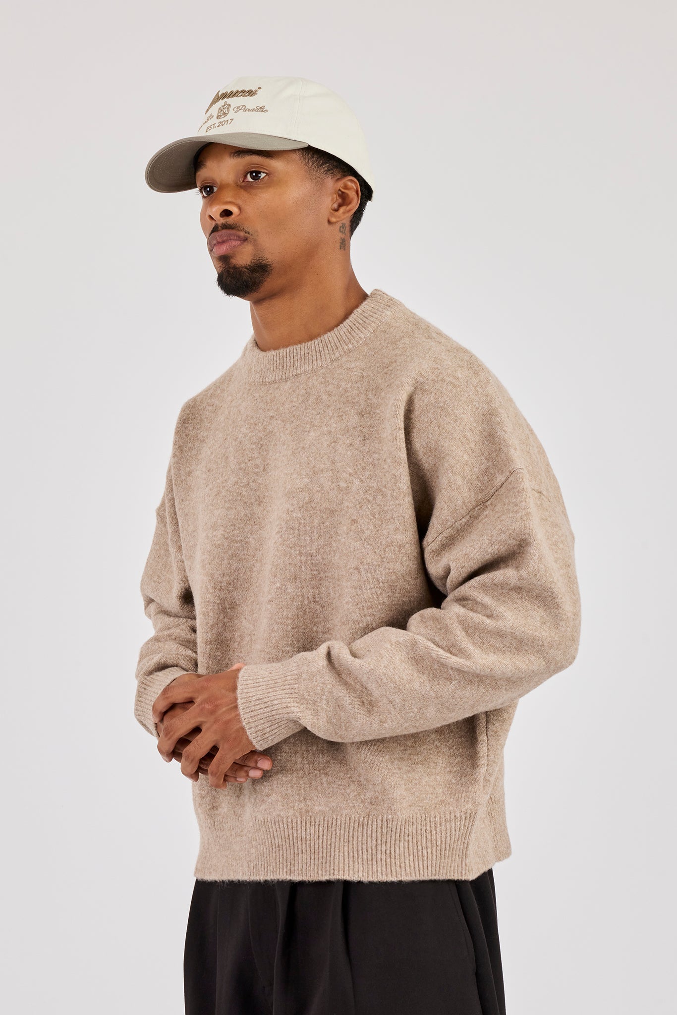 Knitted Applique Embroidered Sweatshirt - Taupe