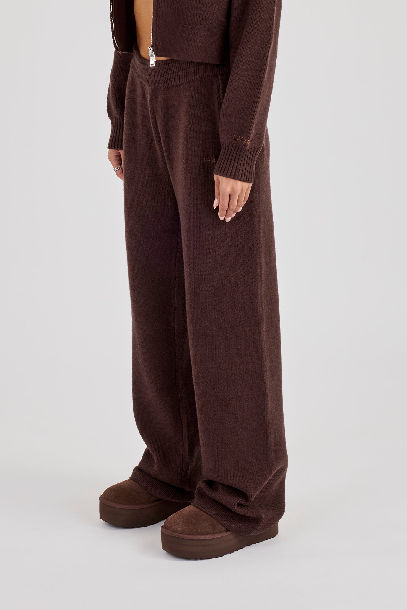 Rib Knit Jogger - Brown