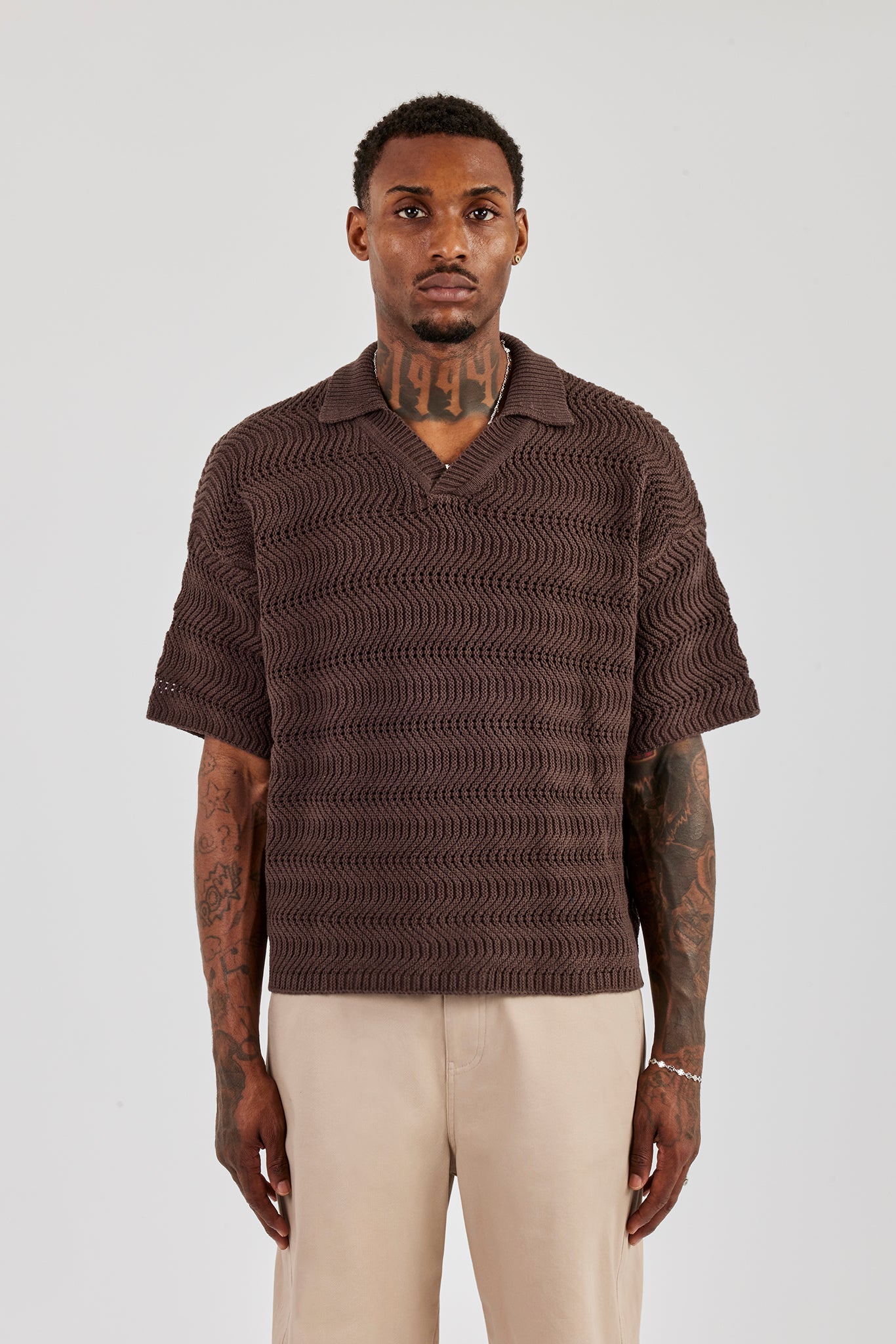 Knitted Boxy Polo - Chocolate | Mens Knitwear | Shop Knitted Tops Knitted Boxy Polo - Chocolate | Mens Knitwear | Shop Knitted Tops
