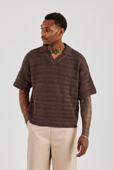 Knitted Boxy Polo - Chocolate