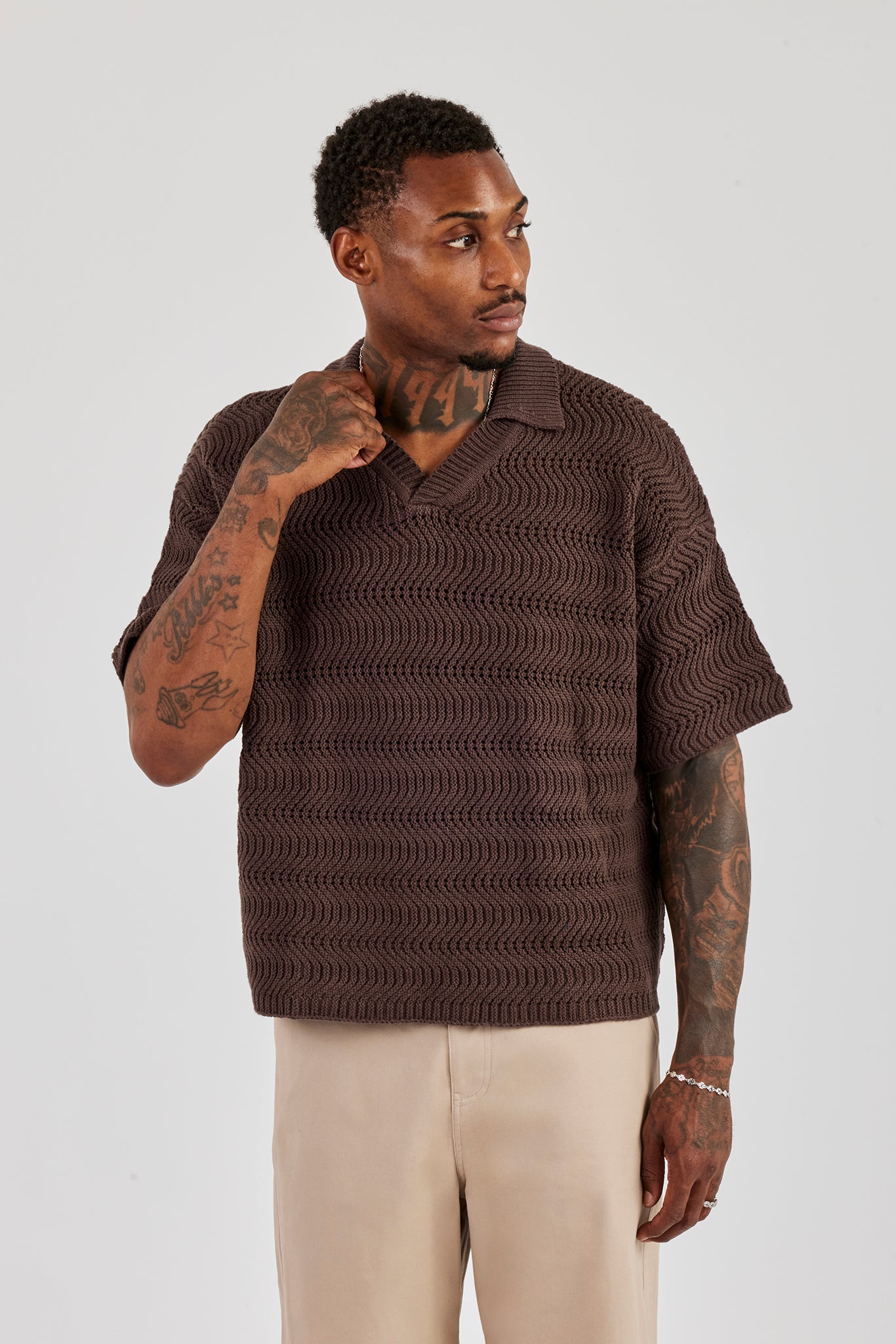 Knitted Boxy Polo - Chocolate | Mens Knitwear | Shop Knitted Tops