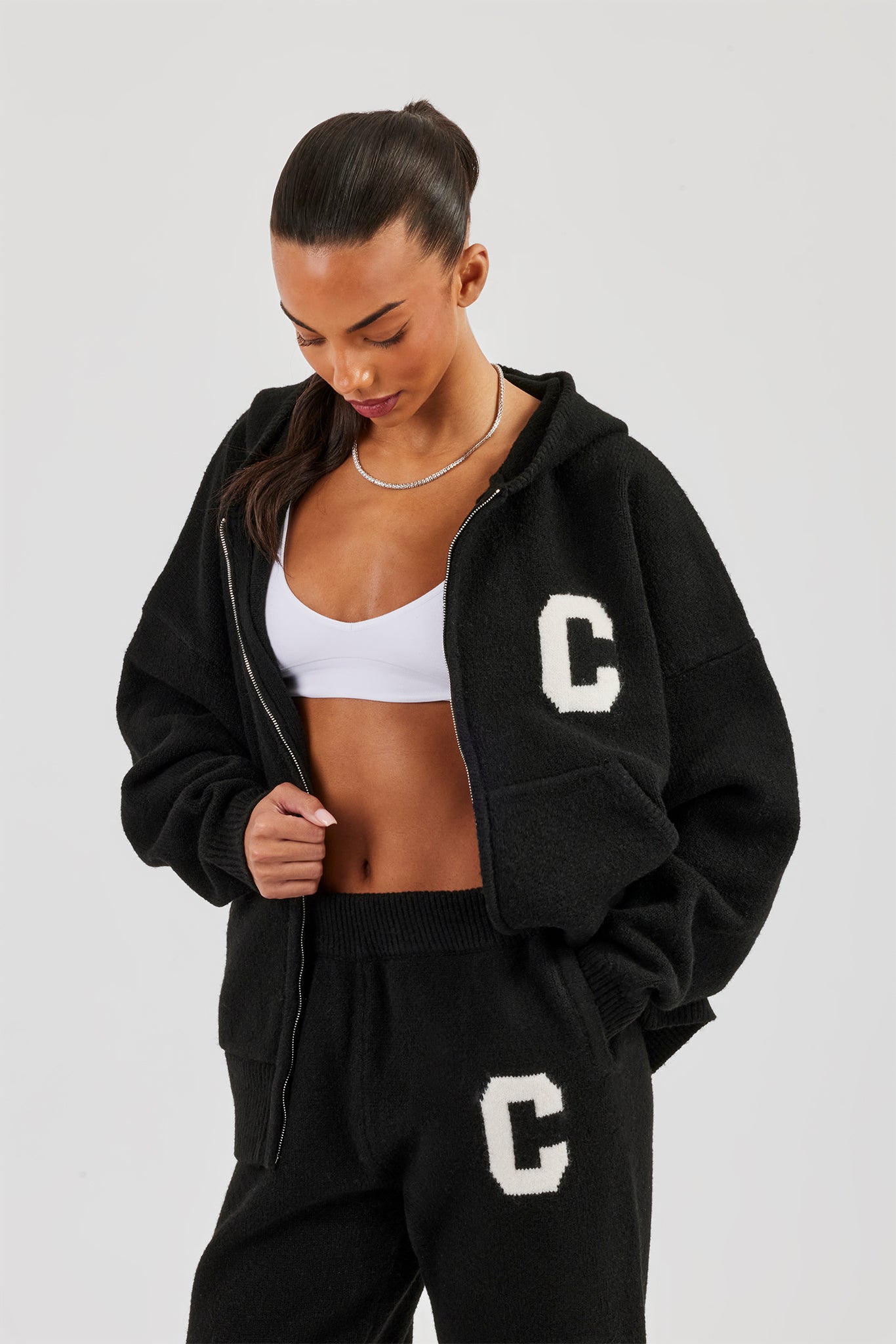 Knitted Zip Through Hoodie - Black | Womens Knitwear | Shop
