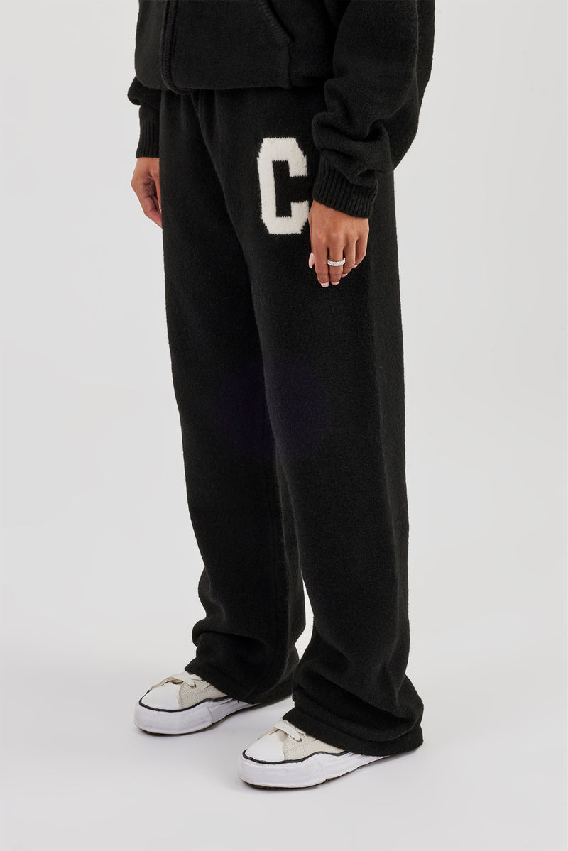 Wide Leg Knitted Jogger - Black