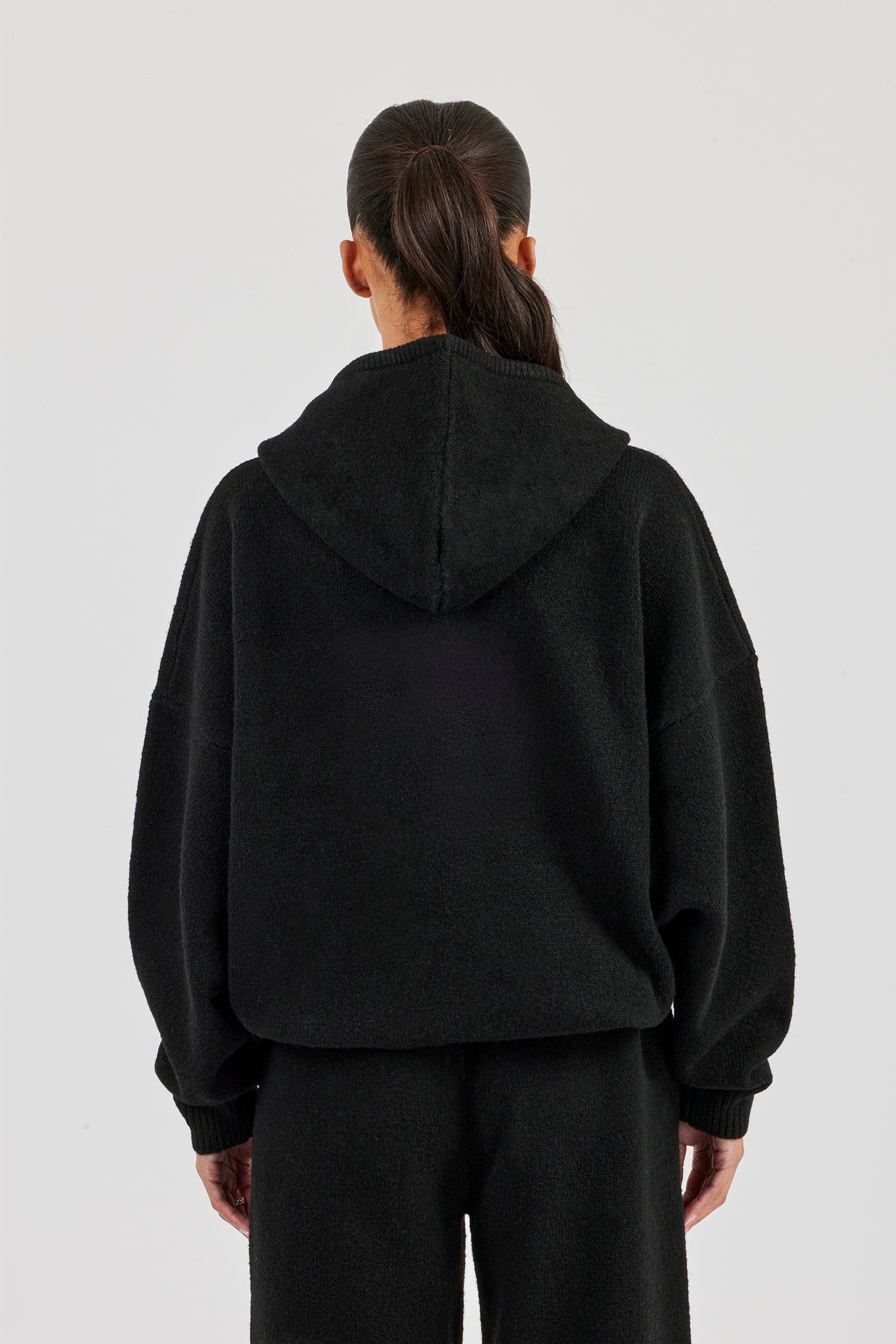 Knitted Zip Through Hoodie - Black