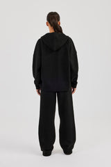 Hooded Zip Through Knitted Tracksuit - Black