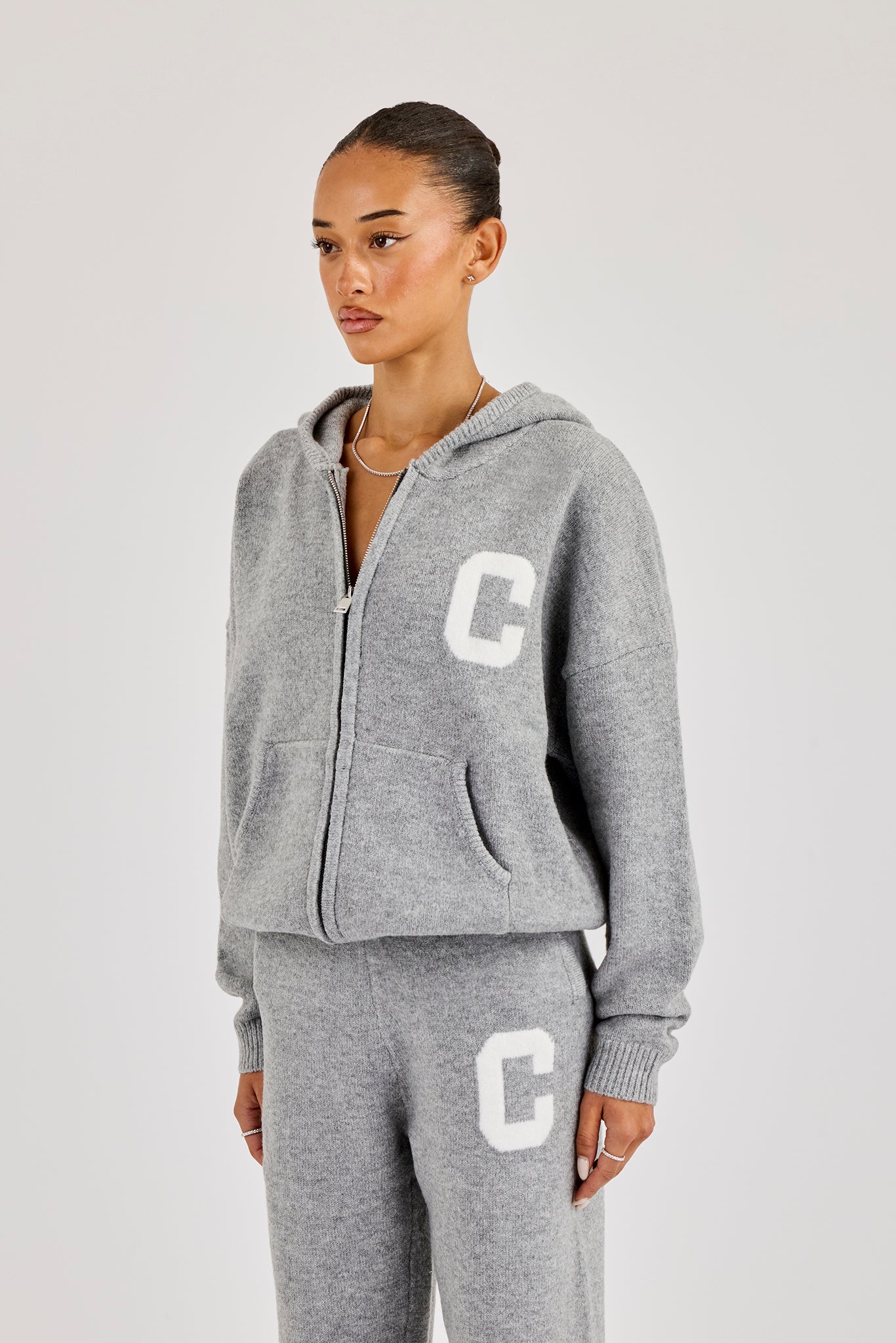 Hooded Zip Through Knitted Jumper - Grey | Womens Knitwear | Shop