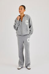 Hooded Zip Through Knitted Tracksuit - Grey