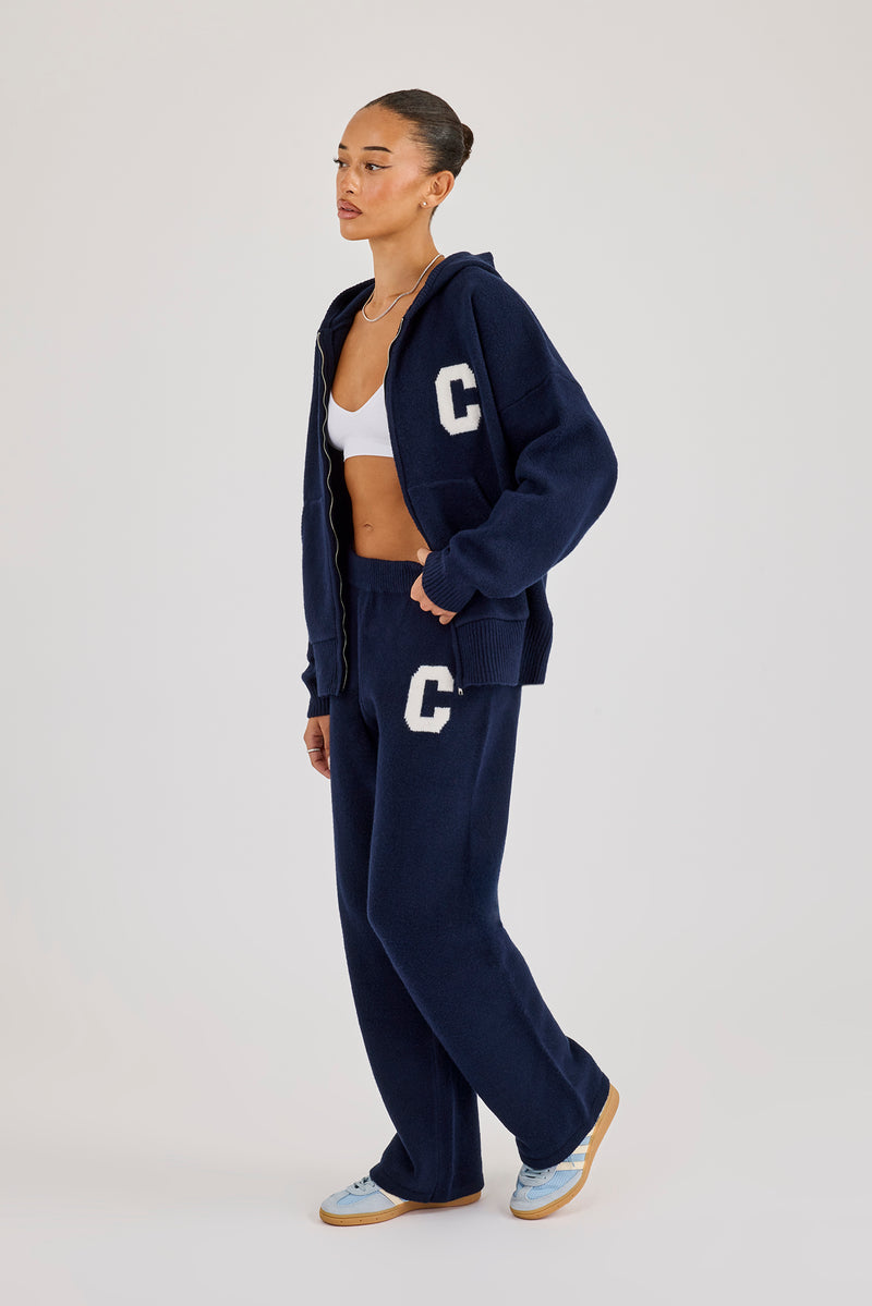 Wide Leg Knitted Jogger - Navy