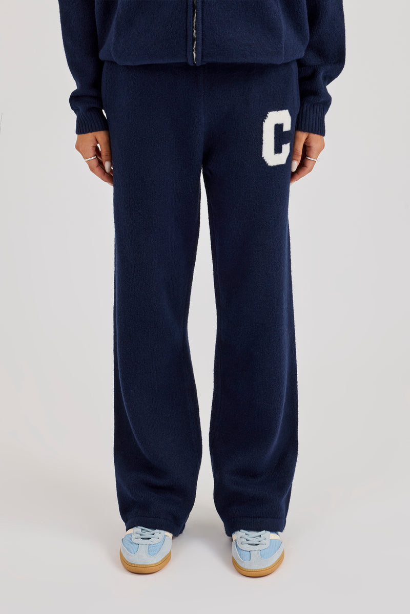 Wide Leg Knitted Jogger - Navy