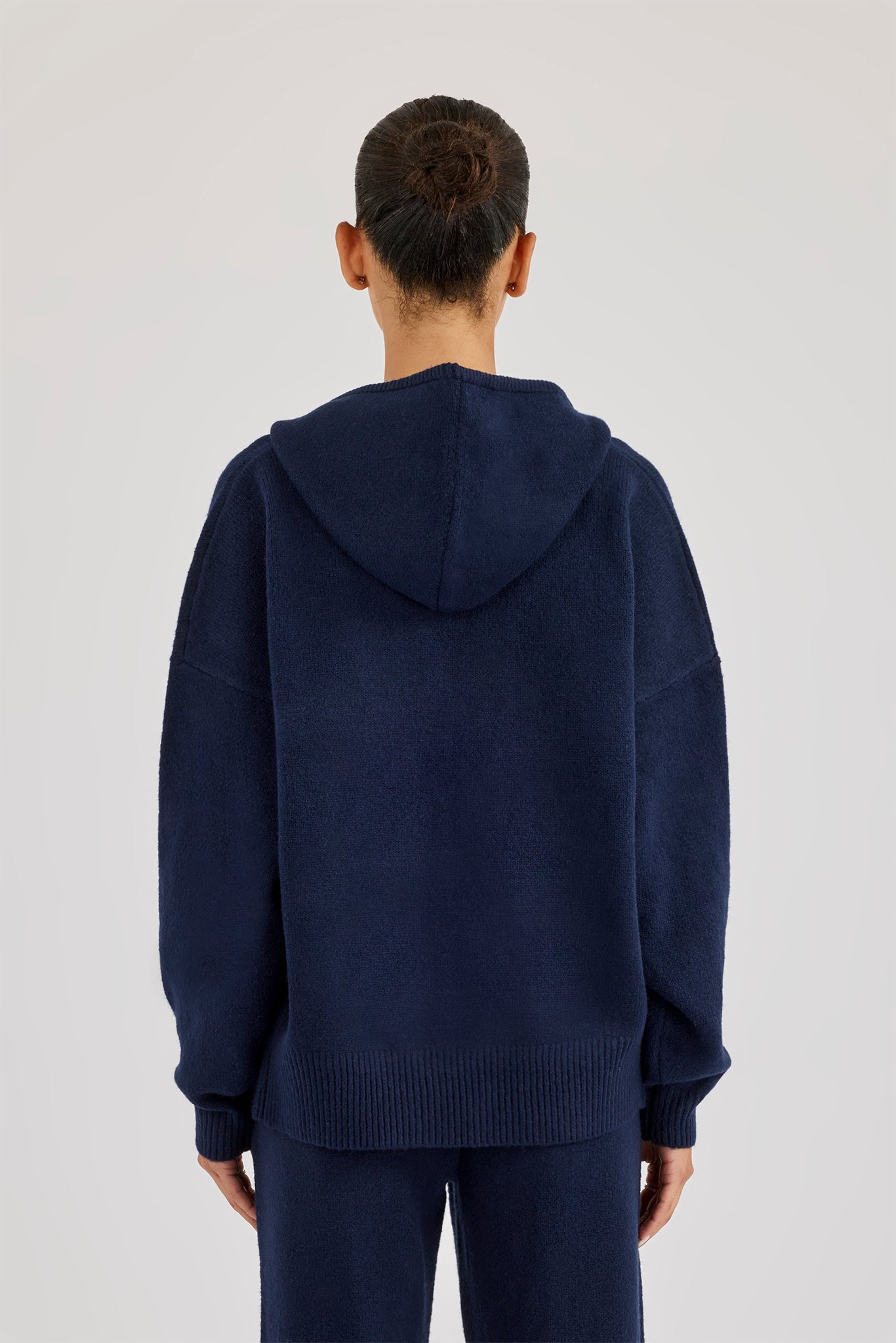 Hooded Zip Through Knitted Jumper - Navy