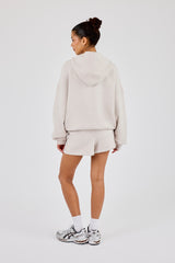Kapuzenpullover mit Reißverschluss und Shorts – Haferflockenfarben