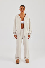 Hooded Zip Through Knitted Tracksuit - Oatmeal
