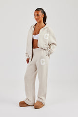 Hooded Zip Through Knitted Tracksuit - Oatmeal