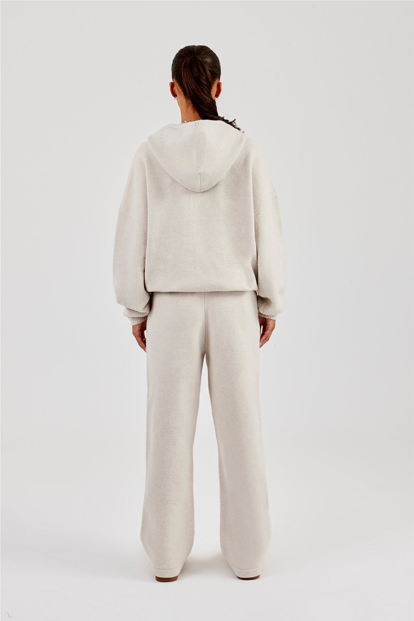 Hooded Zip Through Knitted Tracksuit - Oatmeal