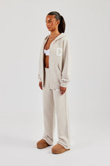 Hooded Zip Through Knitted Tracksuit - Oatmeal