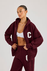 Strickpullover mit Kapuze und Reißverschluss – Burgunderrot