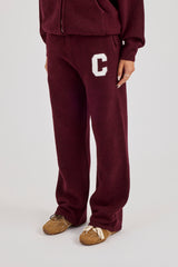 Wide Leg Knitted Jogger - Burgundy
