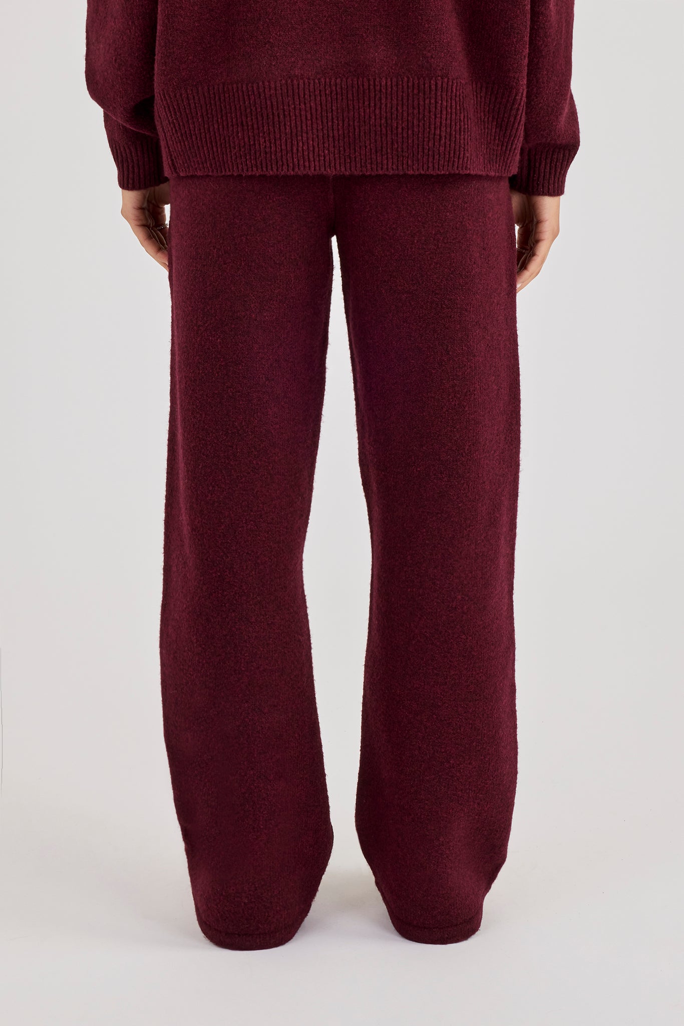 Wide Leg Knitted Jogger - Burgundy