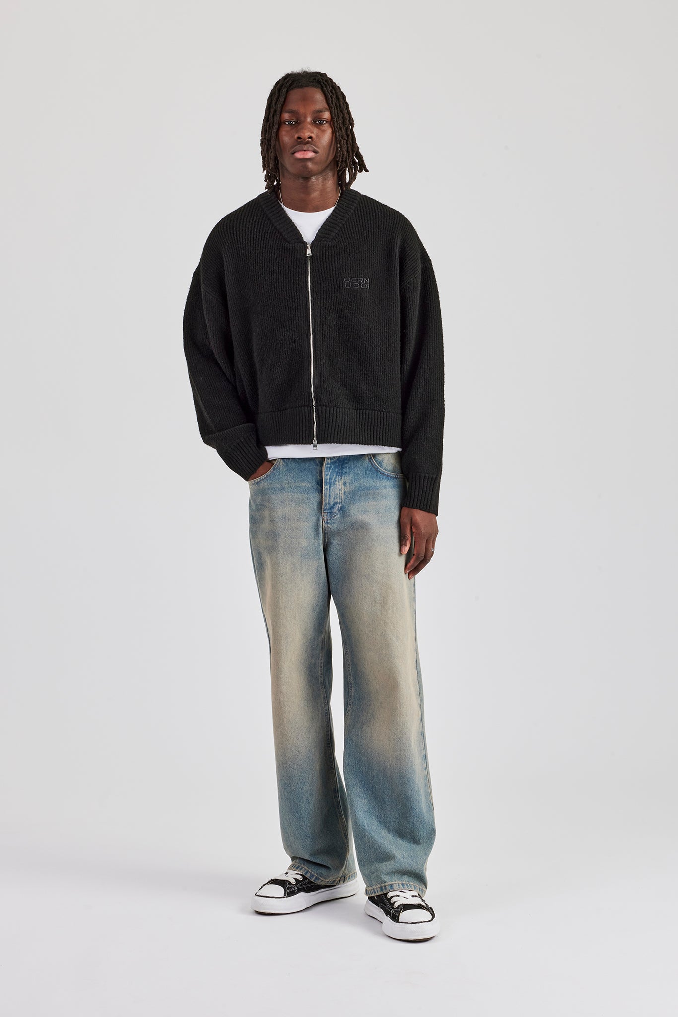 Cropped Boxy Knitted Bomber - Black | Mens Knitwear | Shop