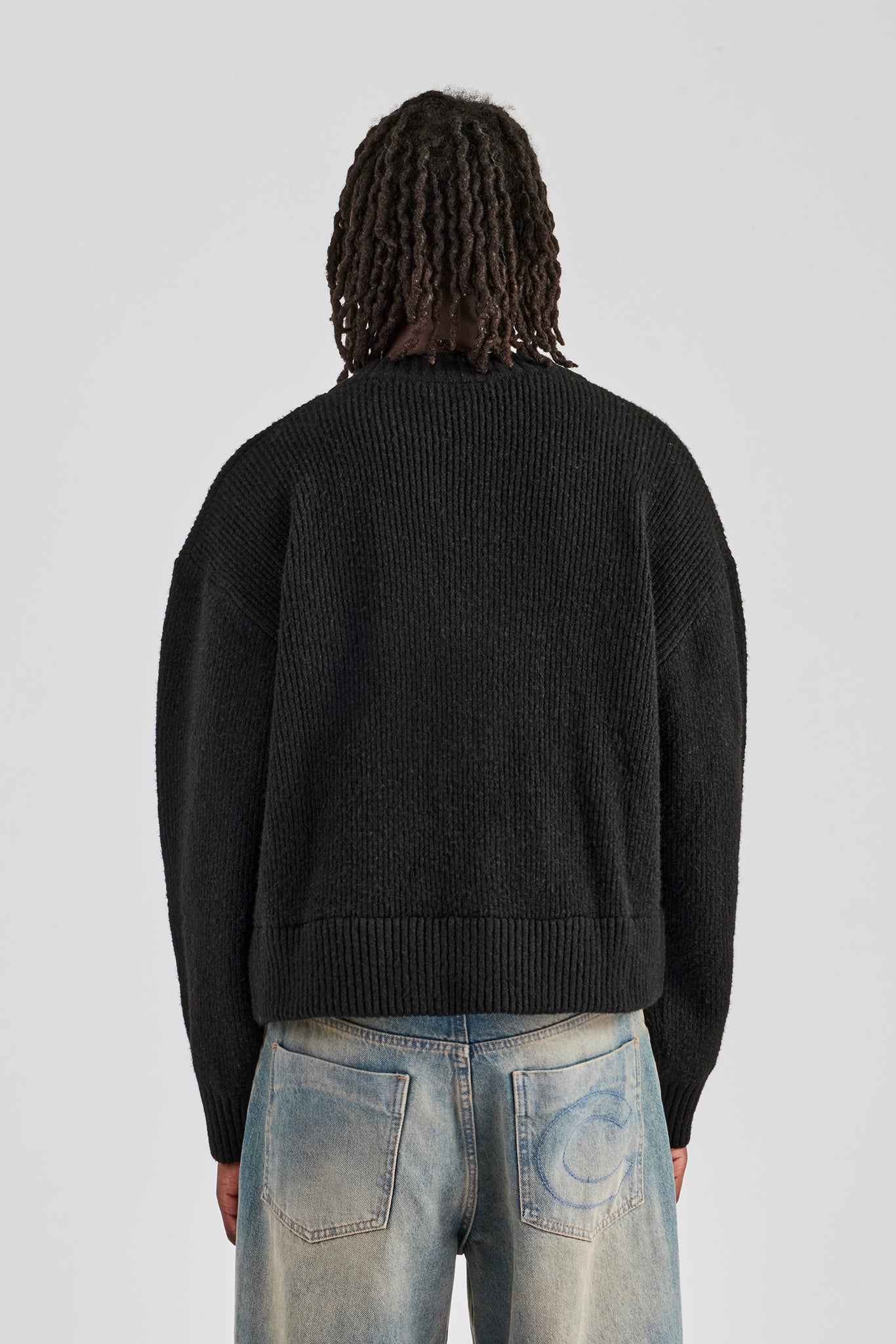 Cropped Boxy Knitted Bomber - Black | Mens Knitwear | Shop