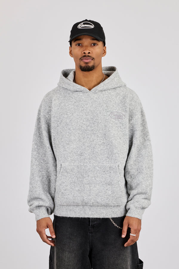 Textured Knitted Hoodie - Grey